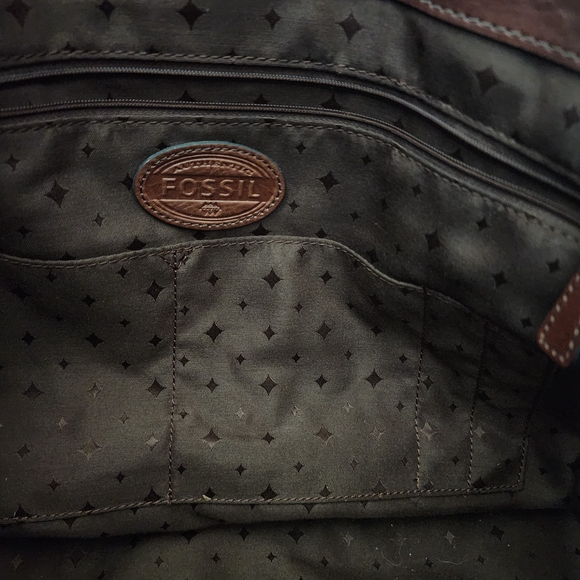 Fossil Women's Brown Leopard-Accent Leather Tote - Picture 5 of 6